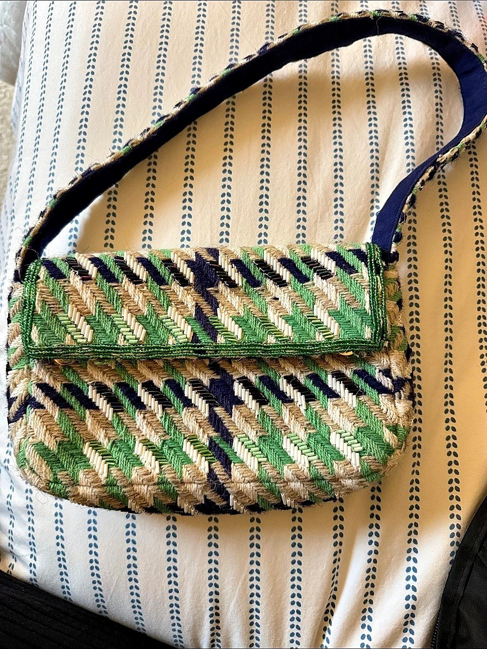 Anthropologie Fiona Beaded Shoulder Bag Green & Blue